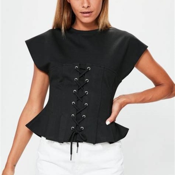 NWOT Corset Detail Boxy Peplum T-Shirt *S/M* - Picture 1 of 3